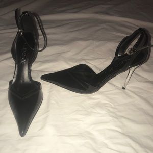 Aldo Black Patent Leather Pumps w/ Strap, Size 38